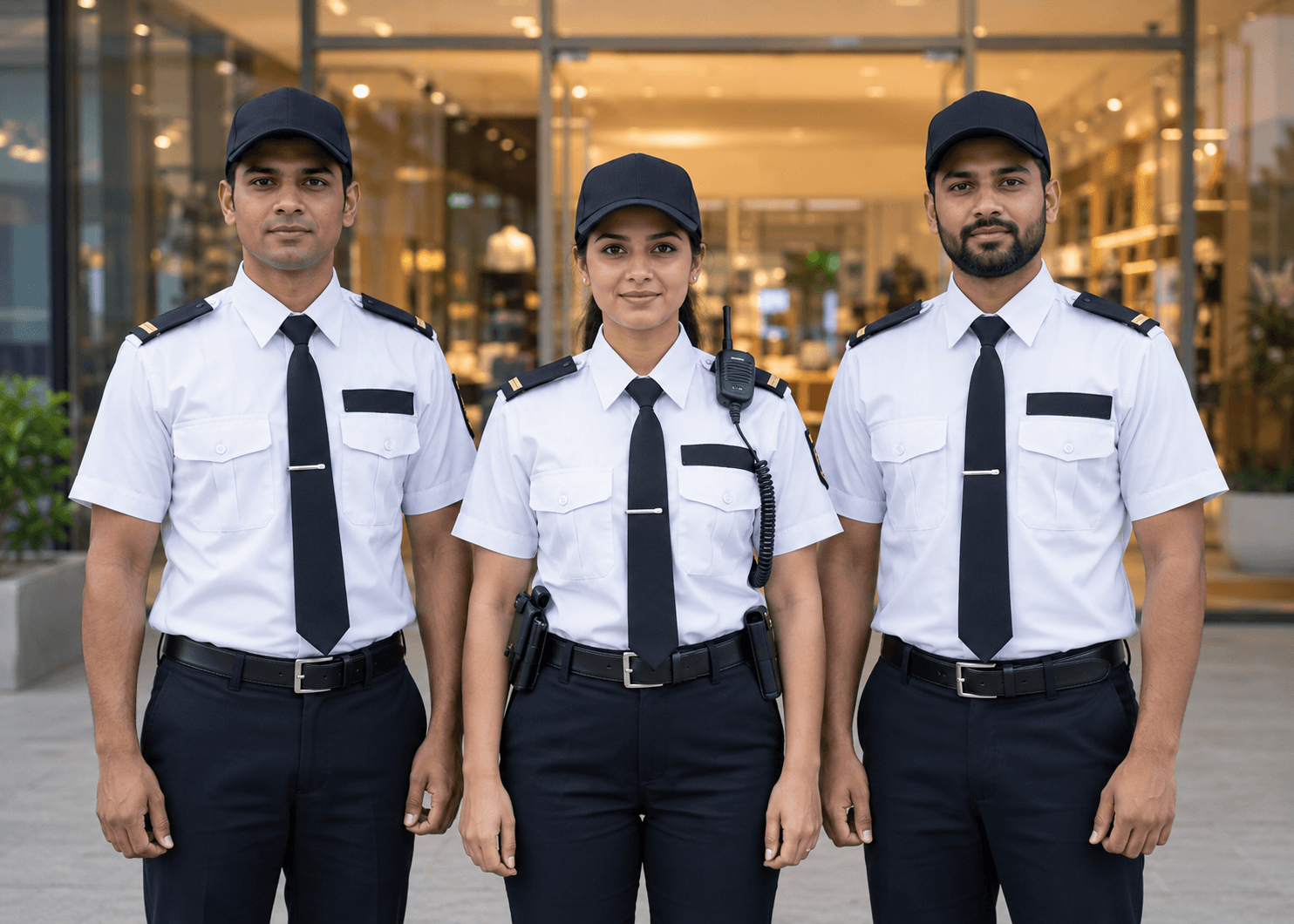 Three professional security personnel in uniform