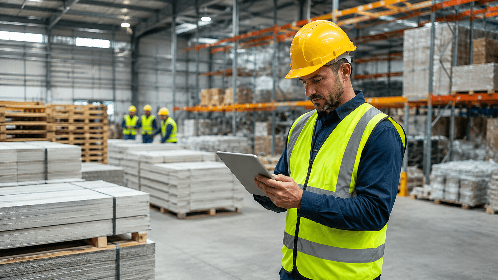 Warehouse worker using a tablet